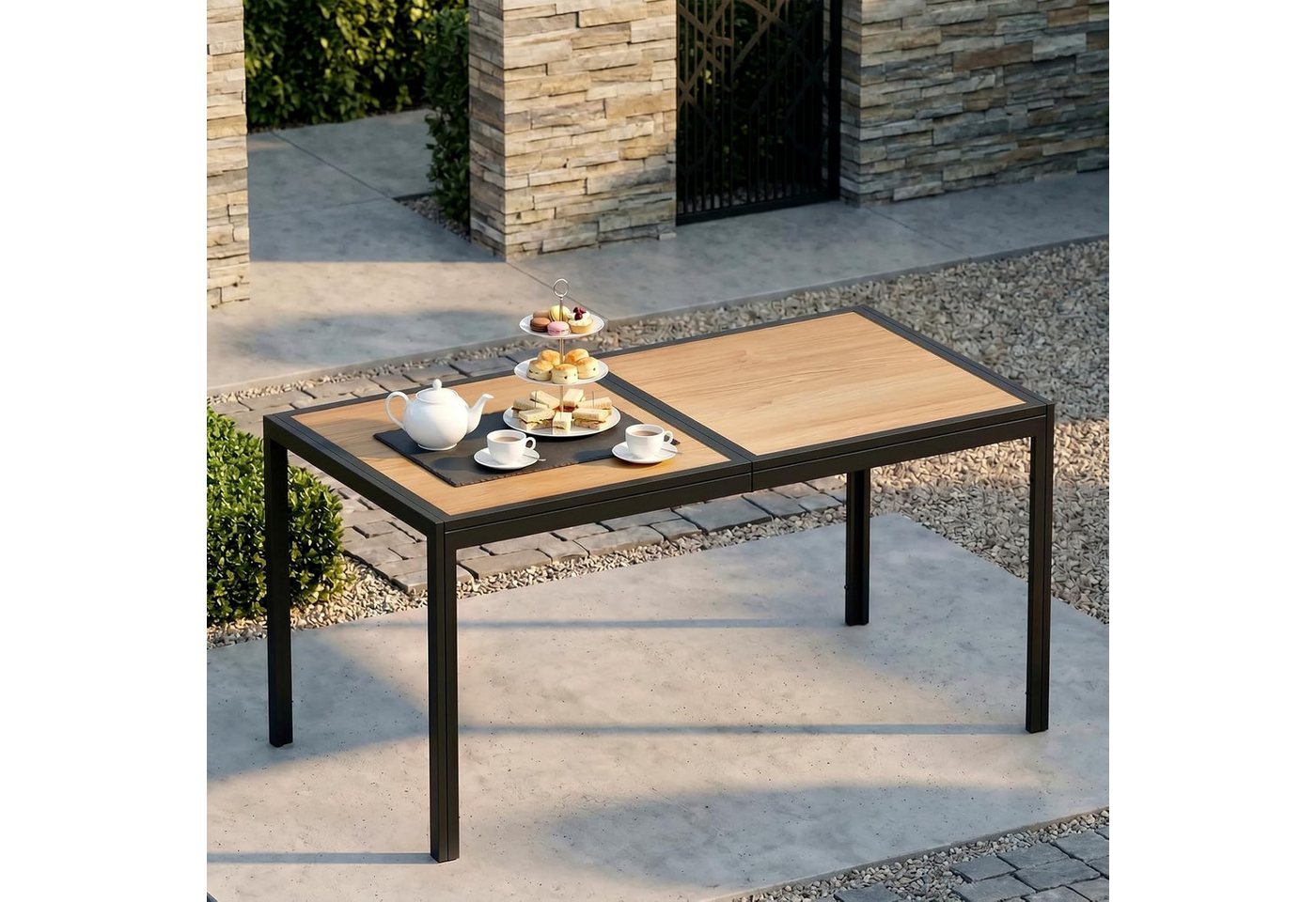 TLGREEN Gartentisch Groß, 150×80×72 cm DPC Balkontisch, (Rechteckiger Terrassentisch mit Metallgestell), Esstisch Outdoor für Garten, Balkon, Terrasse,Innenräum – Bild 2 von 5