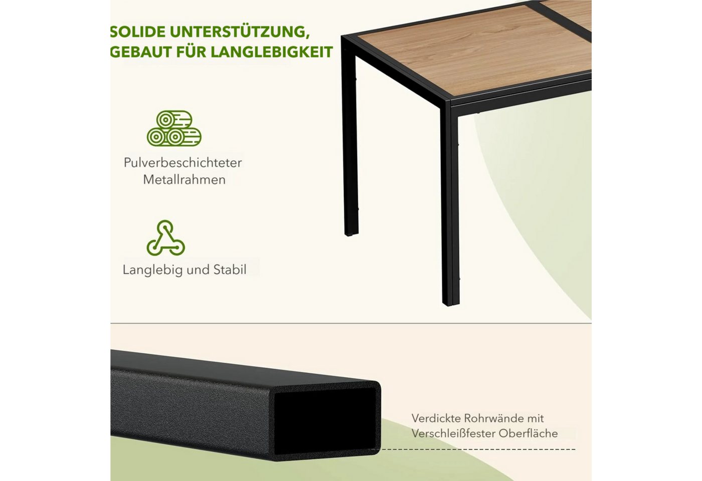 TLGREEN Gartentisch Groß, 150×80×72 cm DPC Balkontisch, (Rechteckiger Terrassentisch mit Metallgestell), Esstisch Outdoor für Garten, Balkon, Terrasse,Innenräum – Bild 5 von 5