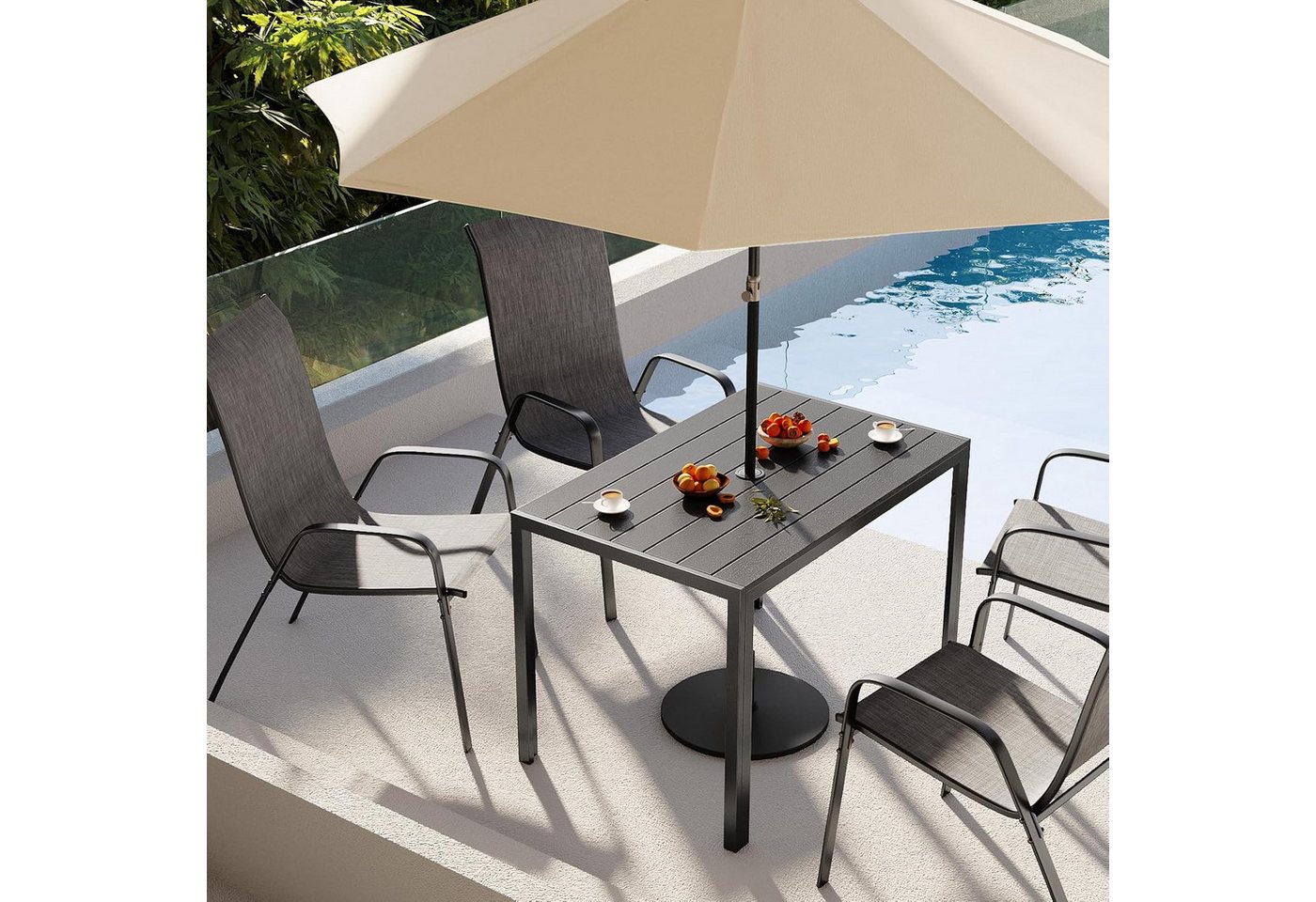 TLGREEN Gartentisch mit Sonnenschirmloch,110x70 cm Balkontisch Wetterfest (Aluminium Rahmen, WPC Tischplatte), Rechteckiger Esstisch Outdoor für Terrasse – Bild 2 von 5