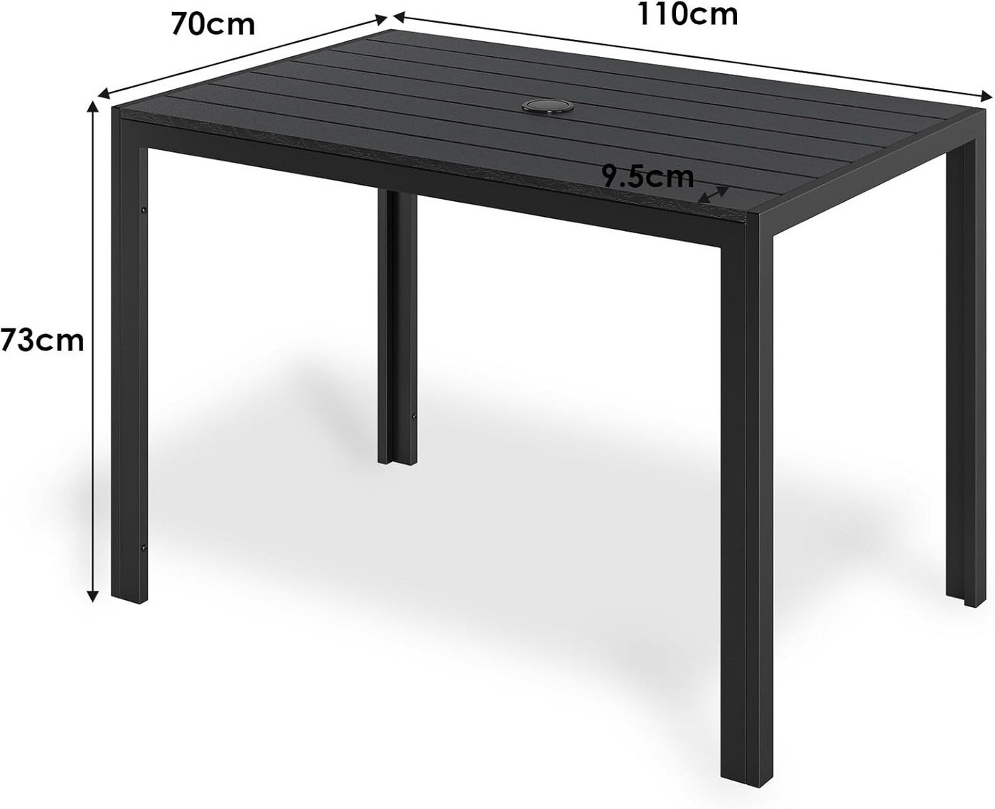 TLGREEN Gartentisch mit Sonnenschirmloch,110x70 cm Balkontisch Wetterfest (Aluminium Rahmen, WPC Tischplatte), Rechteckiger Esstisch Outdoor für Terrasse – Bild 3 von 5