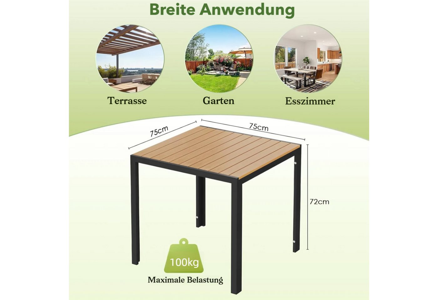 TLGREEN Gartentisch Wetterfest,Balkontisch Aluminium mit WPC Tischplatte, (Outdoor Esstisch für Balkon und Terrasse, Leichtgewicht), Stabiler Quadratisch Terras – Bild 3 von 5