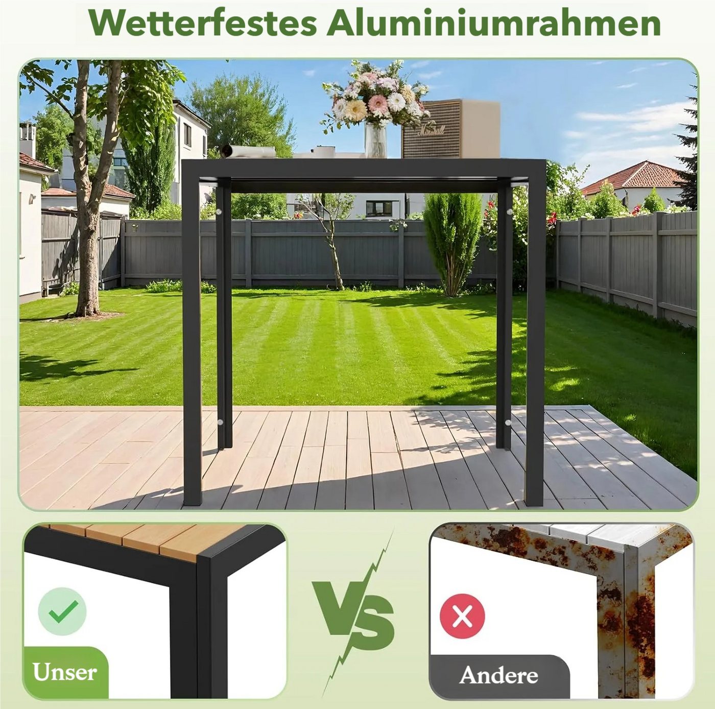 TLGREEN Gartentisch Wetterfest,Balkontisch Aluminium mit WPC Tischplatte, (Outdoor Esstisch für Balkon und Terrasse, Leichtgewicht), Stabiler Quadratisch Terras – Bild 5 von 5