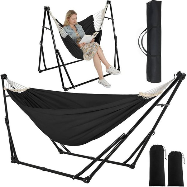 TLGREEN Hängematte mit Gestell,Premium Hängematten-Gestell-Set – 2-in-1, (Faltbar, Verstellbar, Stabiler Gartenhängematte, 231x89cm, Bis 200 kg, für Garten Balk