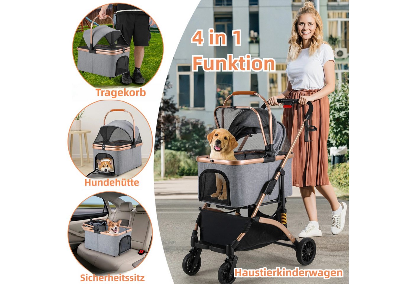 TLGREEN Hundebuggy klappbar, Leichtes Aluminium Gestell und atmungsaktives Mesh, (Hundewagen, Stoßfest & platzsparend für kleine Hunde/Katzen), Ideal für Reisen – Bild 3 von 5