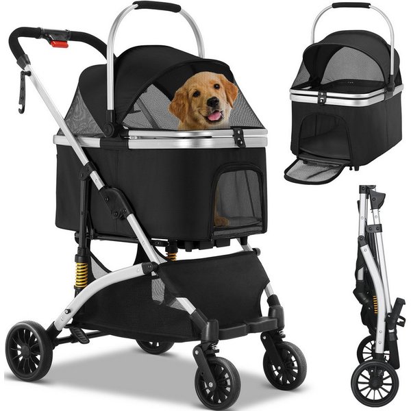 TLGREEN Hundebuggy klappbar, Leichtes Aluminium Gestell und atmungsaktives Mesh, (Hundewagen, Stoßfest & platzsparend für kleine Hunde/Katzen), Ideal für Reisen