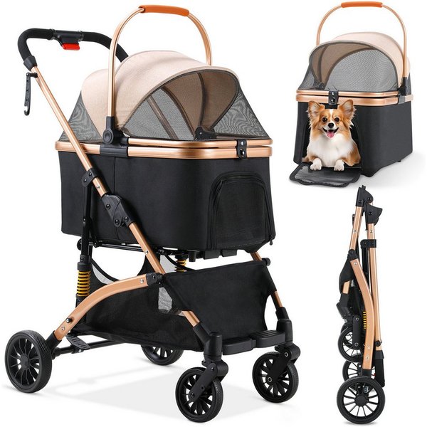 TLGREEN Hundebuggy klappbar, Leichtes Aluminium Gestell und atmungsaktives Mesh, (Hundewagen, Stoßfest & platzsparend für kleine Hunde/Katzen), Ideal für Reisen