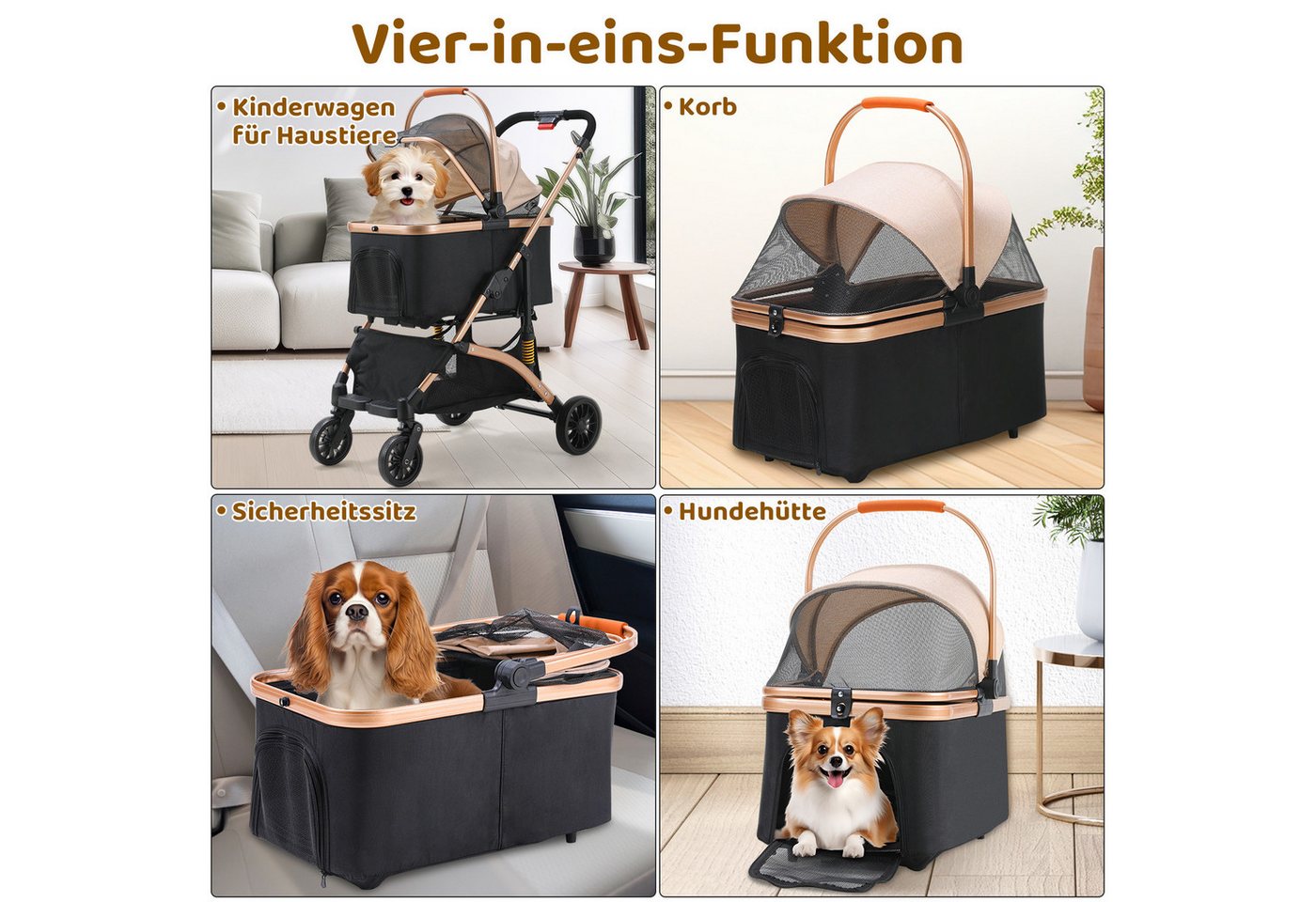 TLGREEN Hundebuggy klappbar, Leichtes Aluminium Gestell und atmungsaktives Mesh, (Hundewagen, Stoßfest & platzsparend für kleine Hunde/Katzen), Ideal für Reisen – Bild 3 von 5