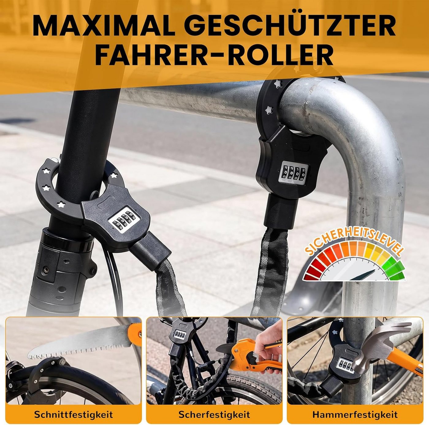 TLGREEN Kettenschloss E Scooter Schloss mit Zahlencode (6mm gehärtete Stahlkette schlüsselloses Kettenschloss, 4-stelliger Code mit 10.000 Kombinationen), für E – Bild 4 von 5