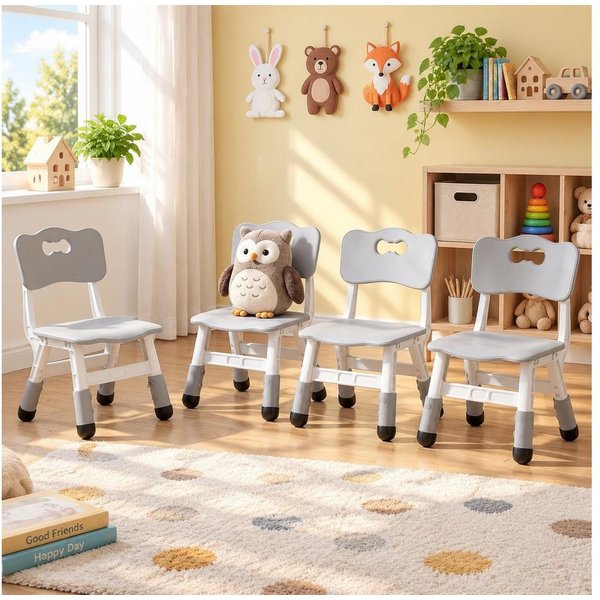 TLGREEN Kindersitzgruppe Kinder Schreibtischstuhl Höhenverstellbar, (Kinderstühle mit Rückenlehne, 4-tlg., für Kinderzimmer Schule Kindertagespflege), Kinder St
