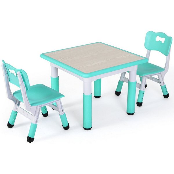 TLGREEN Kindersitzgruppe Kindertisch mit 4 Stühlen, (3-tlg), Kindermöbel, Quadratischen Tisch Höhenverstellbar Plastik