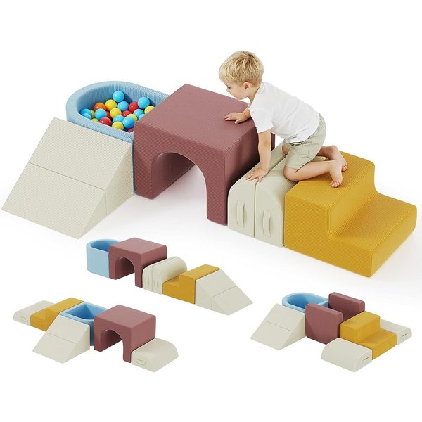 TLGREEN Kindersofa 7 PCS Schaumstoff Kinderbausteine Sofa, Kletterblöcke mit Ballpool,Spielzeug für Indoor-Spaß, Sicher Weiches Spielzeug für Kleinkinder 12 Mon