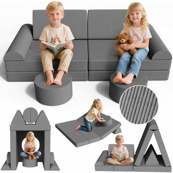 TLGREEN Kindersofa Spielsofa Cord, 15-Teiliges Modulare Kinderspielcouch, Kindersofa-Bausteine, Spielsofa für Kinder, kreatives Spielen für Kuschelecke im Kinde