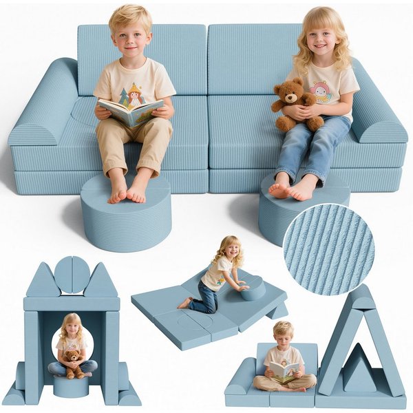 TLGREEN Kindersofa Spielsofa Cord, 15-Teiliges Modulare Kinderspielcouch, Kindersofa-Bausteine, Spielsofa für Kinder, kreatives Spielen für Kuschelecke im Kinde