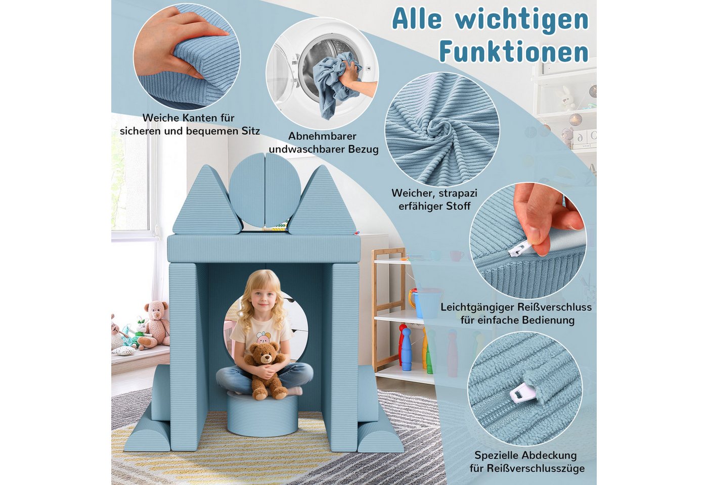 TLGREEN Kindersofa Spielsofa Cord, 15-Teiliges Modulare Kinderspielcouch, Kindersofa-Bausteine, Spielsofa für Kinder, kreatives Spielen für Kuschelecke im Kinde – Bild 5 von 5