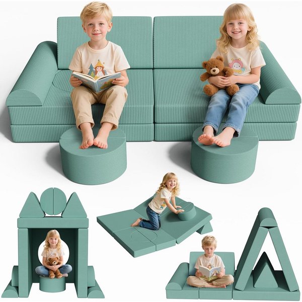 TLGREEN Kindersofa Spielsofa Cord, 15-Teiliges Modulare Kinderspielcouch, Kindersofa-Bausteine, Spielsofa für Kinder, kreatives Spielen für Kuschelecke im Kinde