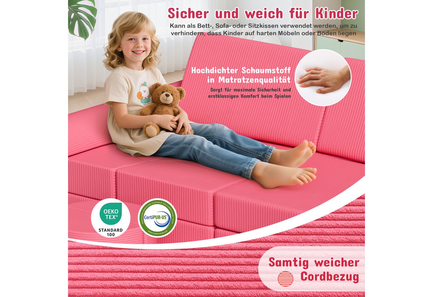TLGREEN Kindersofa Spielsofa Cord, 15-Teiliges Modulare Kinderspielcouch, Kindersofa-Bausteine, Spielsofa für Kinder, kreatives Spielen für Kuschelecke im Kinde – Bild 4 von 5