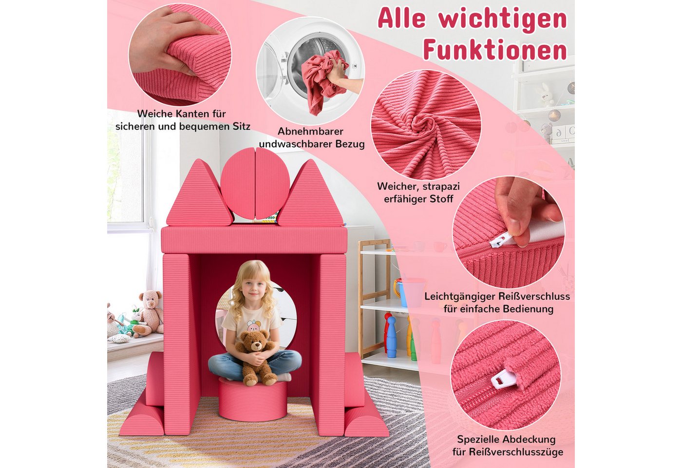 TLGREEN Kindersofa Spielsofa Cord, 15-Teiliges Modulare Kinderspielcouch, Kindersofa-Bausteine, Spielsofa für Kinder, kreatives Spielen für Kuschelecke im Kinde – Bild 5 von 5