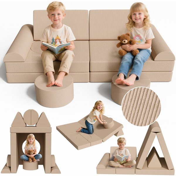 TLGREEN Kindersofa Spielsofa Cord, 15-Teiliges Modulare Kinderspielcouch, Kindersofa-Bausteine, Spielsofa für Kinder, kreatives Spielen für Kuschelecke im Kinde