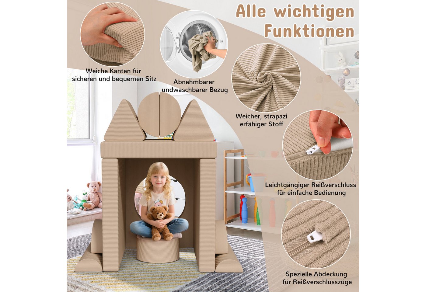 TLGREEN Kindersofa Spielsofa Cord, 15-Teiliges Modulare Kinderspielcouch, Kindersofa-Bausteine, Spielsofa für Kinder, kreatives Spielen für Kuschelecke im Kinde – Bild 5 von 5