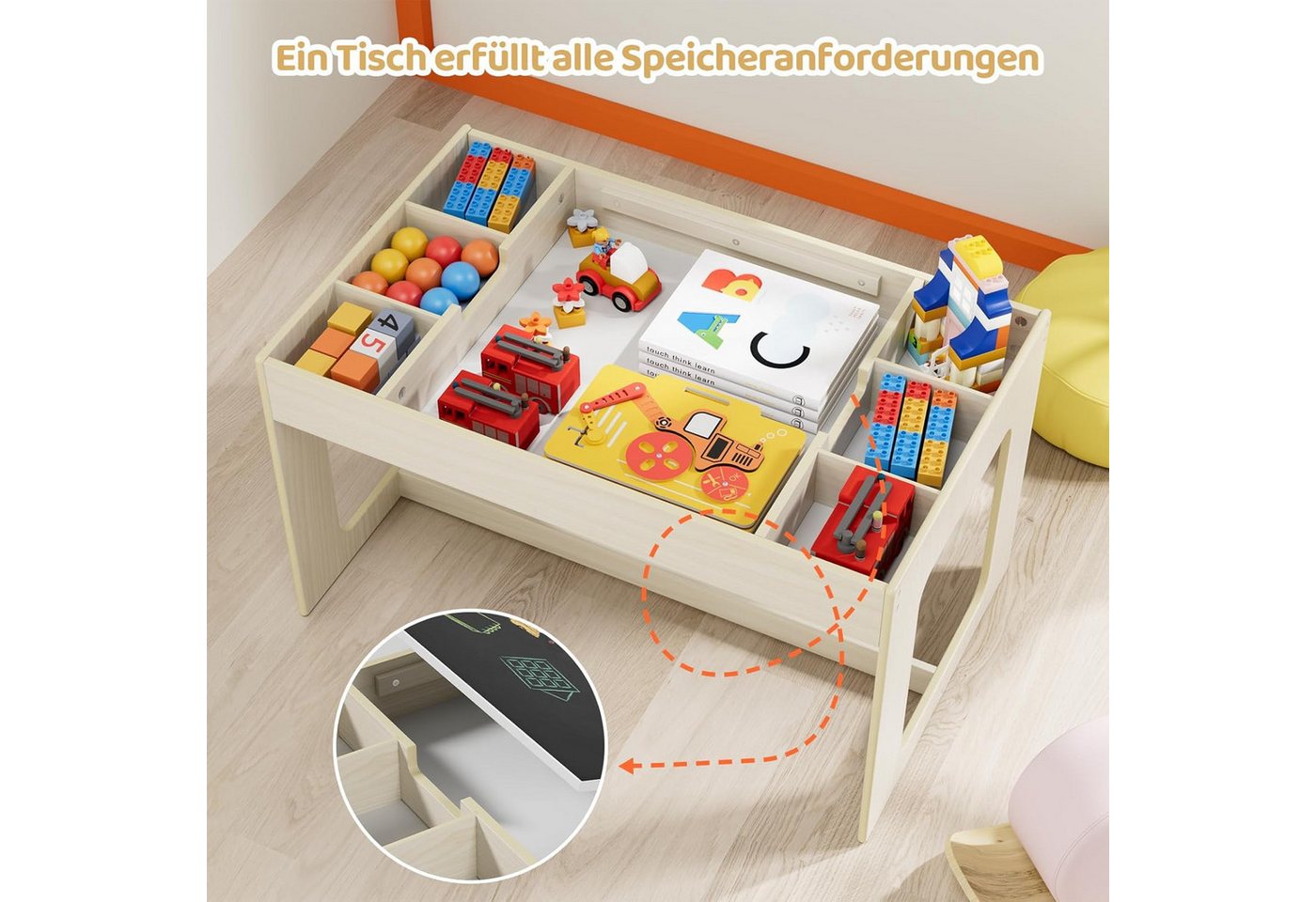 TLGREEN Kindertisch mit 2 Stühlen, Kindersitzgruppe (Kinder Tisch Stuhl Set mit wendbarer Tischplatte, 80 x 48 x 48 cm), Kinderschreibtisch für Schule, Kinderta – Bild 4 von 5