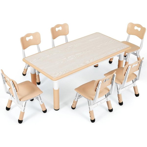 TLGREEN Kindertisch mit 6 Stühlen, Kindertischgruppe Höhenverstellbar, Kinder Tisch Stuhl Set