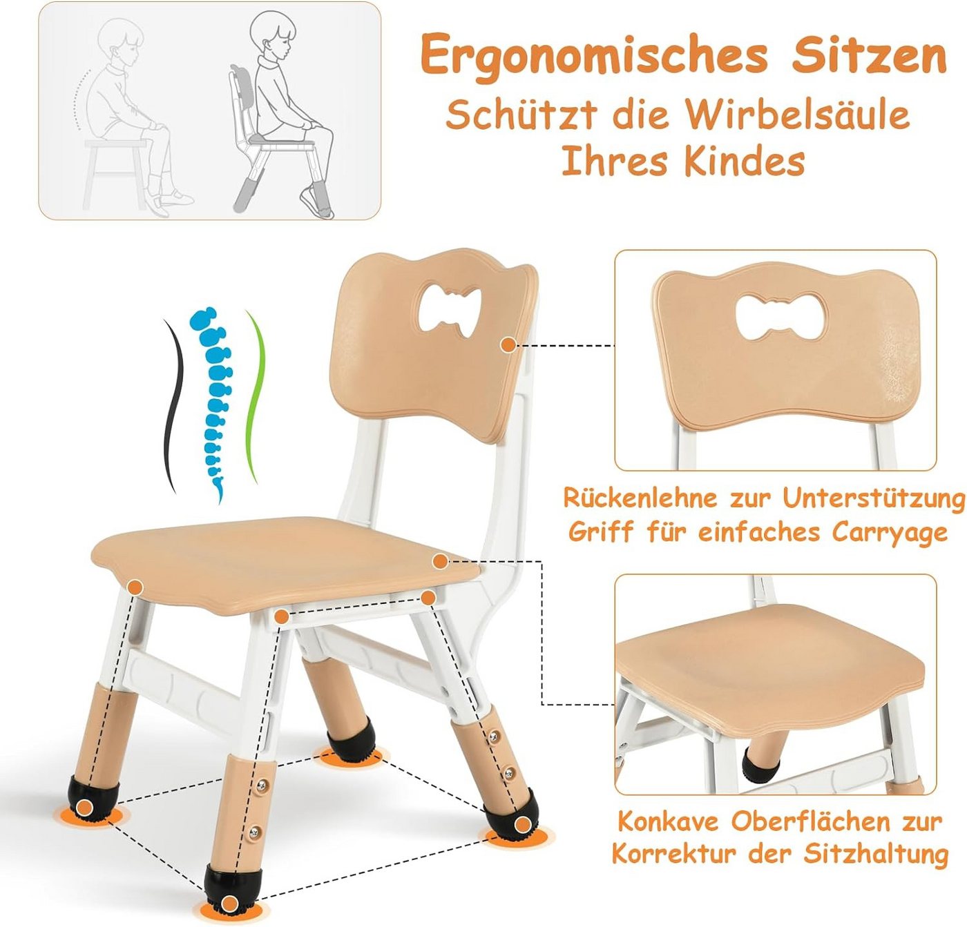 TLGREEN Kindertisch mit 6 Stühlen, Kindertischgruppe Höhenverstellbar, Kinder Tisch Stuhl Set – Bild 4 von 5