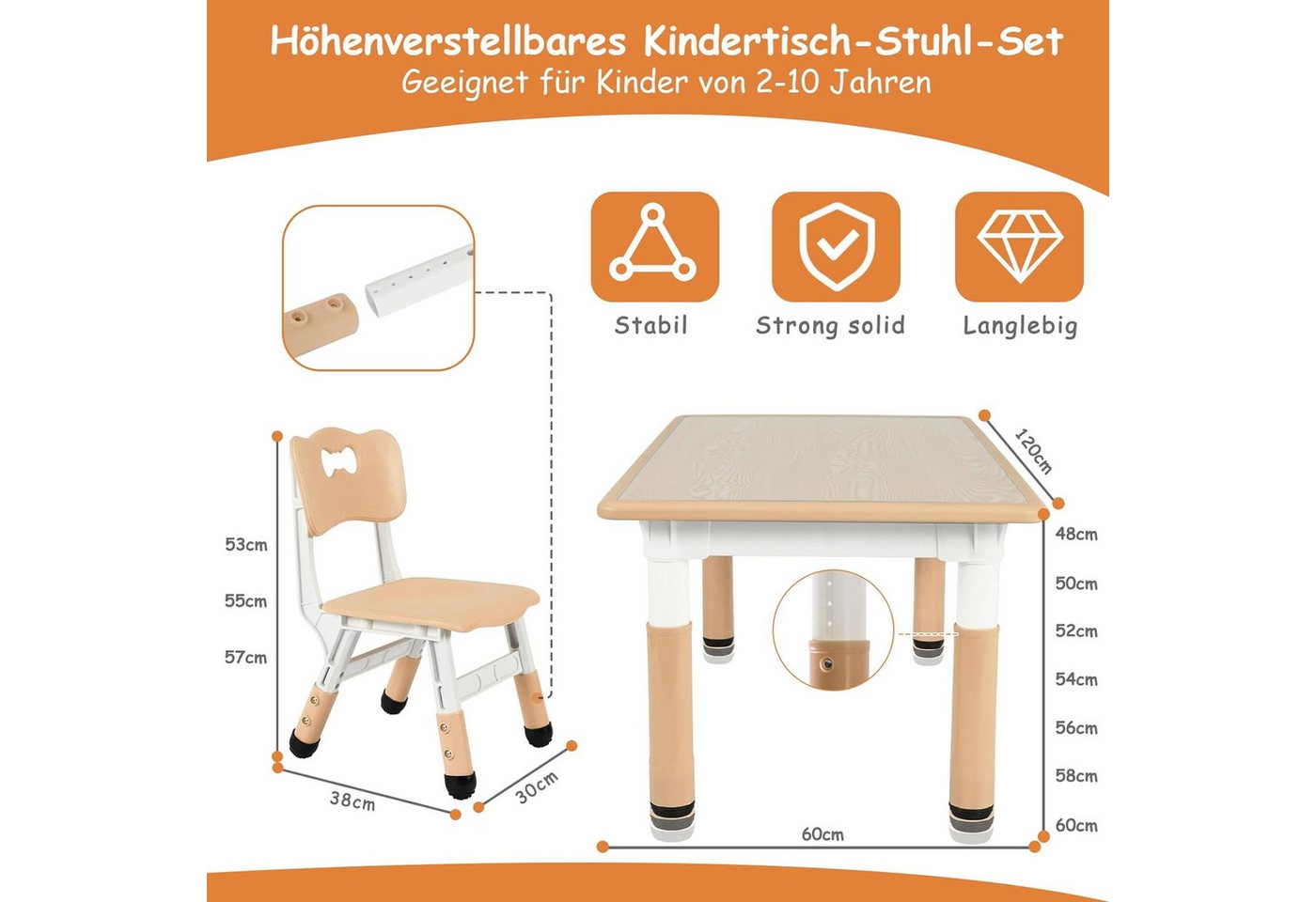 TLGREEN Kindertisch mit 6 Stühlen, Kindertischgruppe Höhenverstellbar, Kinder Tisch Stuhl Set – Bild 5 von 5