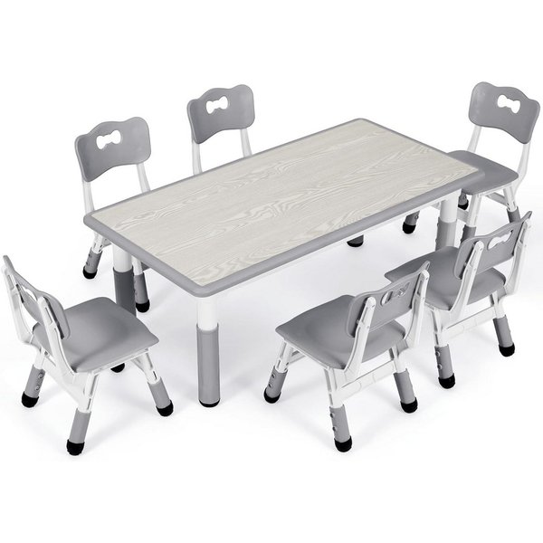 TLGREEN Kindertisch mit 6 Stühlen, Kindertischgruppe Höhenverstellbar, Kinder Tisch Stuhl Set