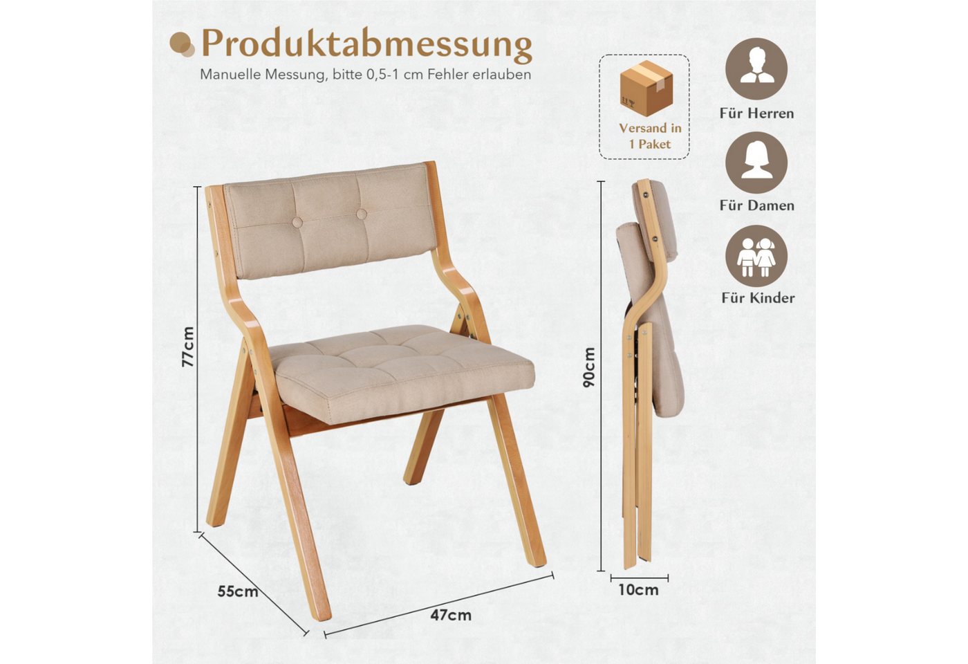 TLGREEN Klappstuhl,Küchenstuhl mit gepolstertem Sitz, (4 St), ergonomisch, platzsparend, rutschfest & stabil – Bild 2 von 5