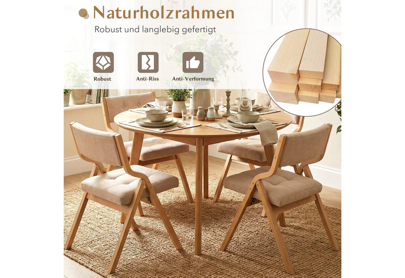 TLGREEN Klappstuhl,Küchenstuhl mit gepolstertem Sitz, (4 St), ergonomisch, platzsparend, rutschfest & stabil – Bild 5 von 5