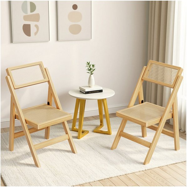 TLGREEN Klappstuhl aus Holz,Faltbar Esszimmerstuhl, (87x46x43cm Rattan Stuhl mit Wiener Geflecht, 2 St), Rattan Stuhl, Balkonstuhl, Naturfarben