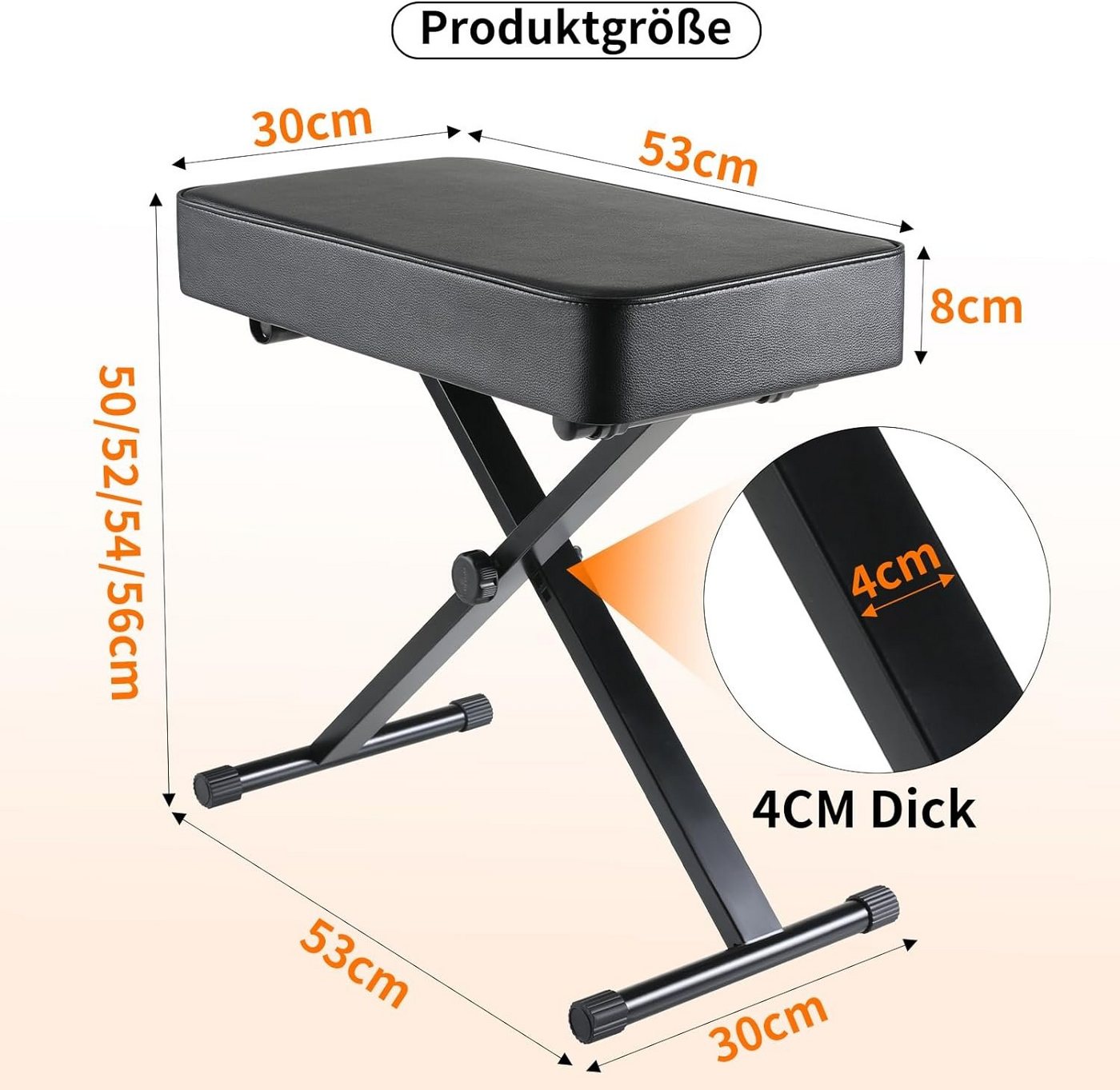 TLGREEN Klavierbank, Klavierhocker mit 8CM PU Kissen (Keyboardhocker, Klavierstuhl Hocker für Piano Keyboard), Höhenverstellbarer, X-förmiger Keyboard Hocker,Kl – Bild 5 von 5