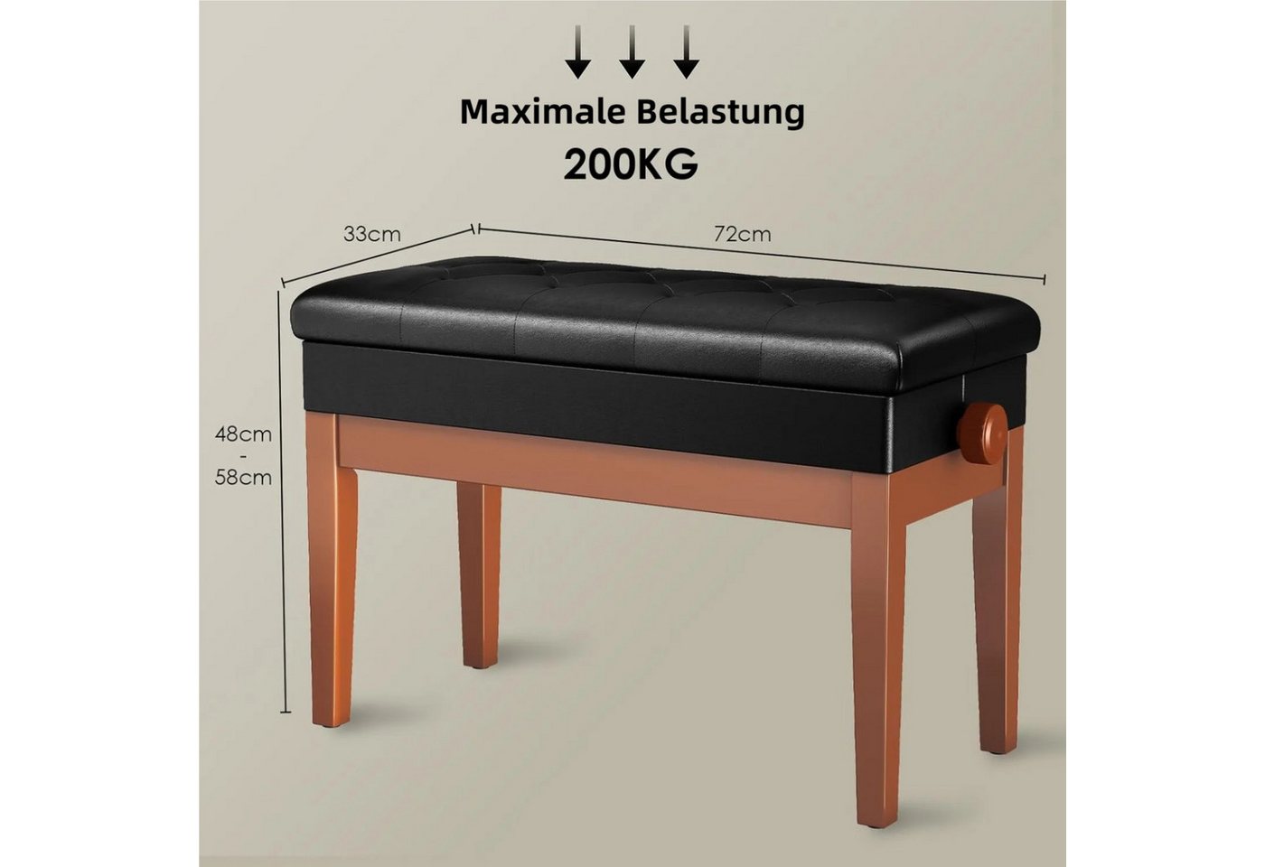 TLGREEN Klavierbank,Klavierhocker Höhenverstellbar 48-58CM (Keyboardbank Klavierstuhl), Pianobank mit Stauraum, PU Lederkissen,bis 150KG Belastbar – Bild 2 von 5