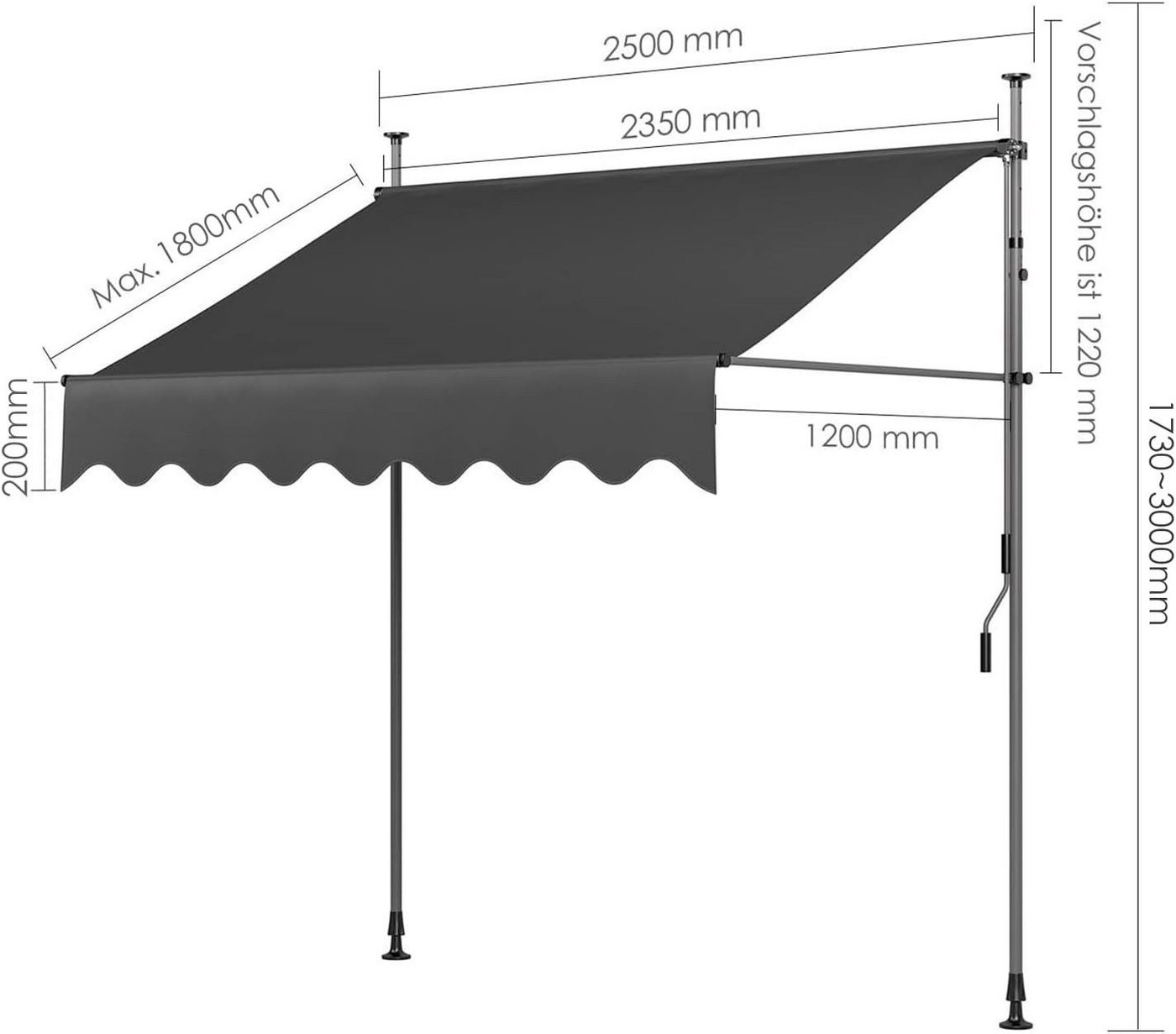 TLGREEN Klemmmarkise,Balkonmarkise,Sonnenschutz mit Handkurbel, (Wasserdicht UV-beständig Höhenverstellbar) Wasserabweisend Terrassenüberdachung – Bild 4 von 5