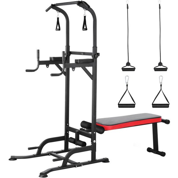 TLGREEN Kraftstation Multifunktionale Kraftturm mit klappbarem Hantelbank, (Klimmzugstange für Krafttrainingsgeräte für Heim-Fitnessstudio, inkl. Trainingsbände