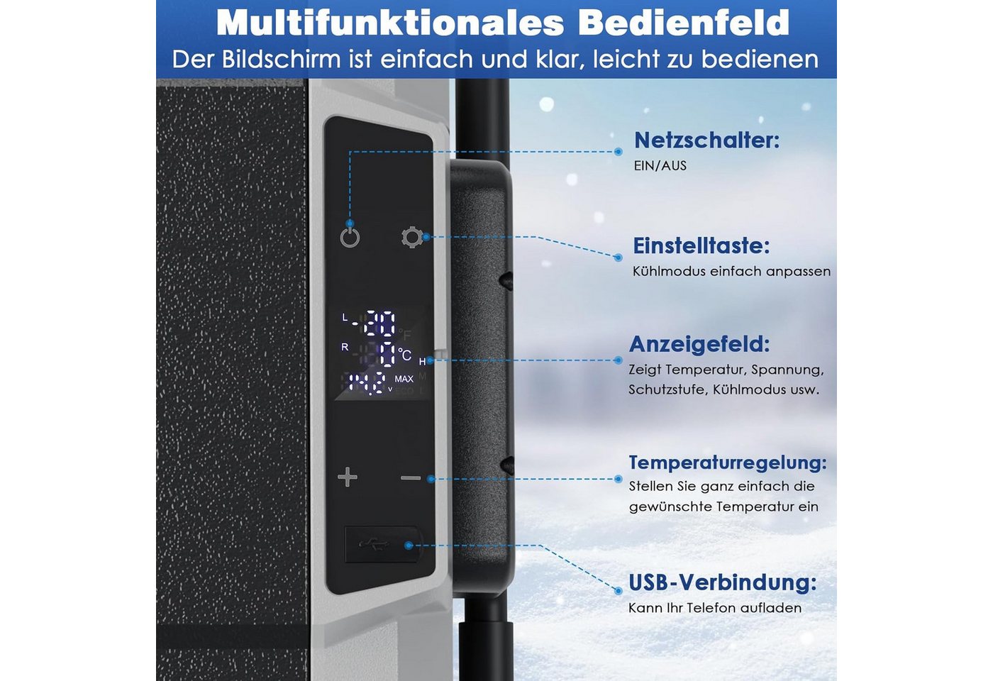 TLGREEN Kühlbox Kompressor Kühlbox 32L, bis -20℃, Zweizonen-Temperaturregelung, 56 l, MAX/ECO Modus, DC 12/24V, Camping Kühlschrank,Kühlbox Auto – Bild 5 von 5