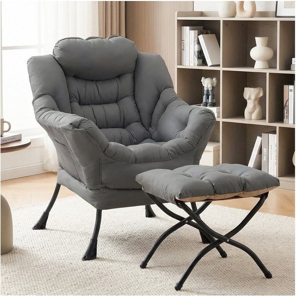TLGREEN Loungesessel mit klappbarem Fußhocker, ergonomisch Relaxsessel, (Großliegestuhl mit rutschfesten Füßen, Seitentasche und 150 kg Tragkraft, leicht zu rei