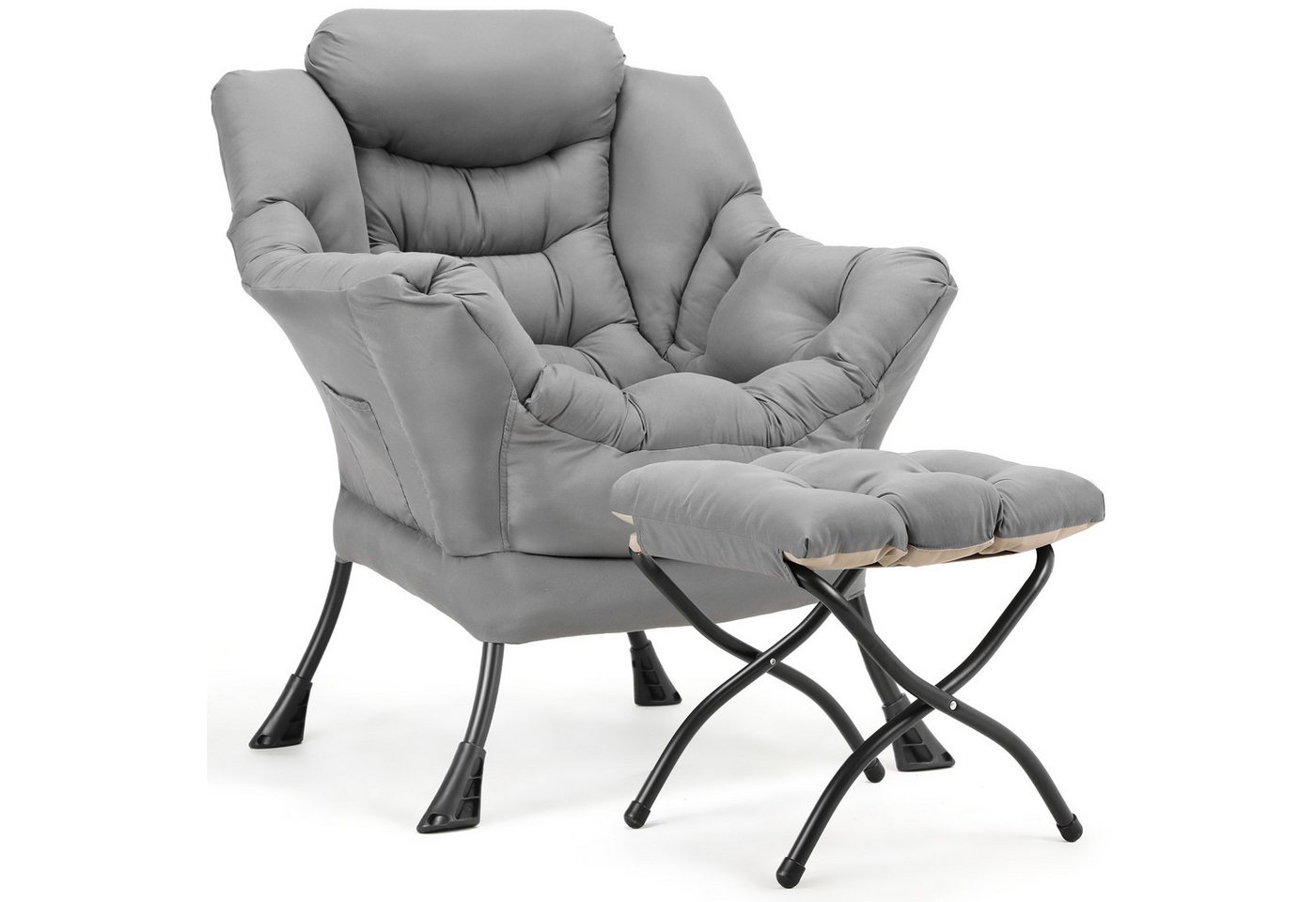 TLGREEN Loungesessel mit klappbarem Fußhocker, ergonomisch Relaxsessel, (Großliegestuhl mit rutschfesten Füßen, Seitentasche und 150 kg Tragkraft, leicht zu rei – Bild 2 von 5