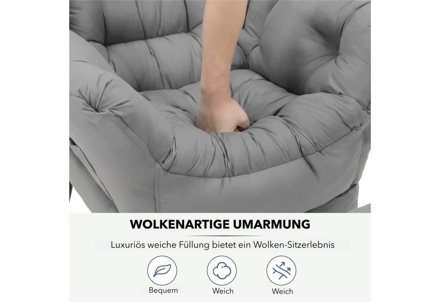 TLGREEN Loungesessel mit klappbarem Fußhocker, ergonomisch Relaxsessel, (Großliegestuhl mit rutschfesten Füßen, Seitentasche und 150 kg Tragkraft, leicht zu rei – Bild 4 von 5