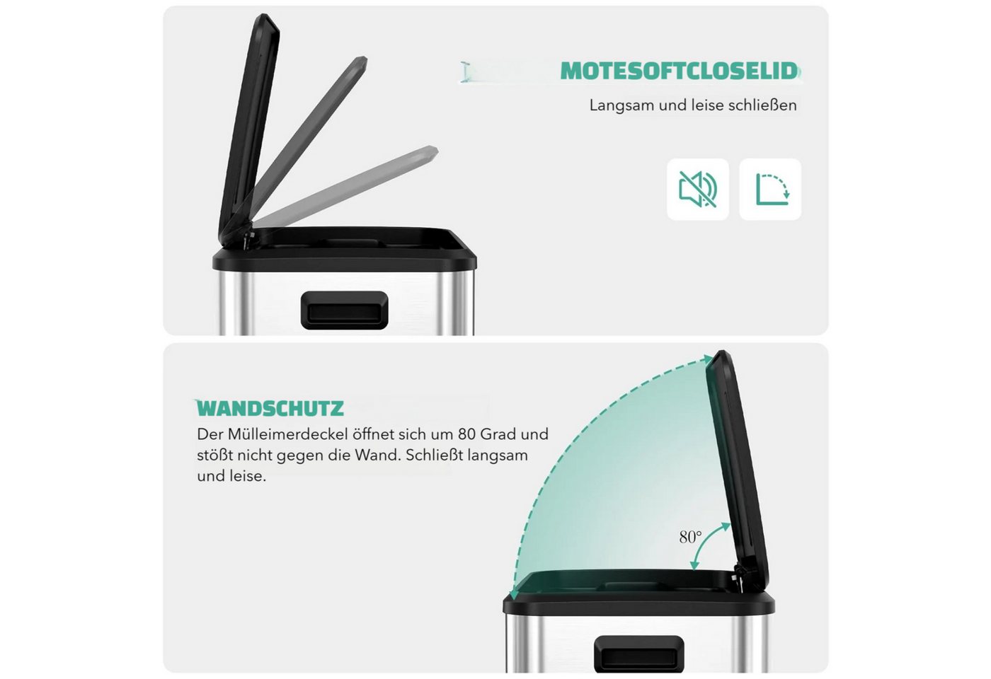 TLGREEN Mülleimer 2 fach 2x 20L,Tretmülleimer mit Inneneimer, Deckel Softclose,für Büro, Großfamilie – Bild 4 von 5