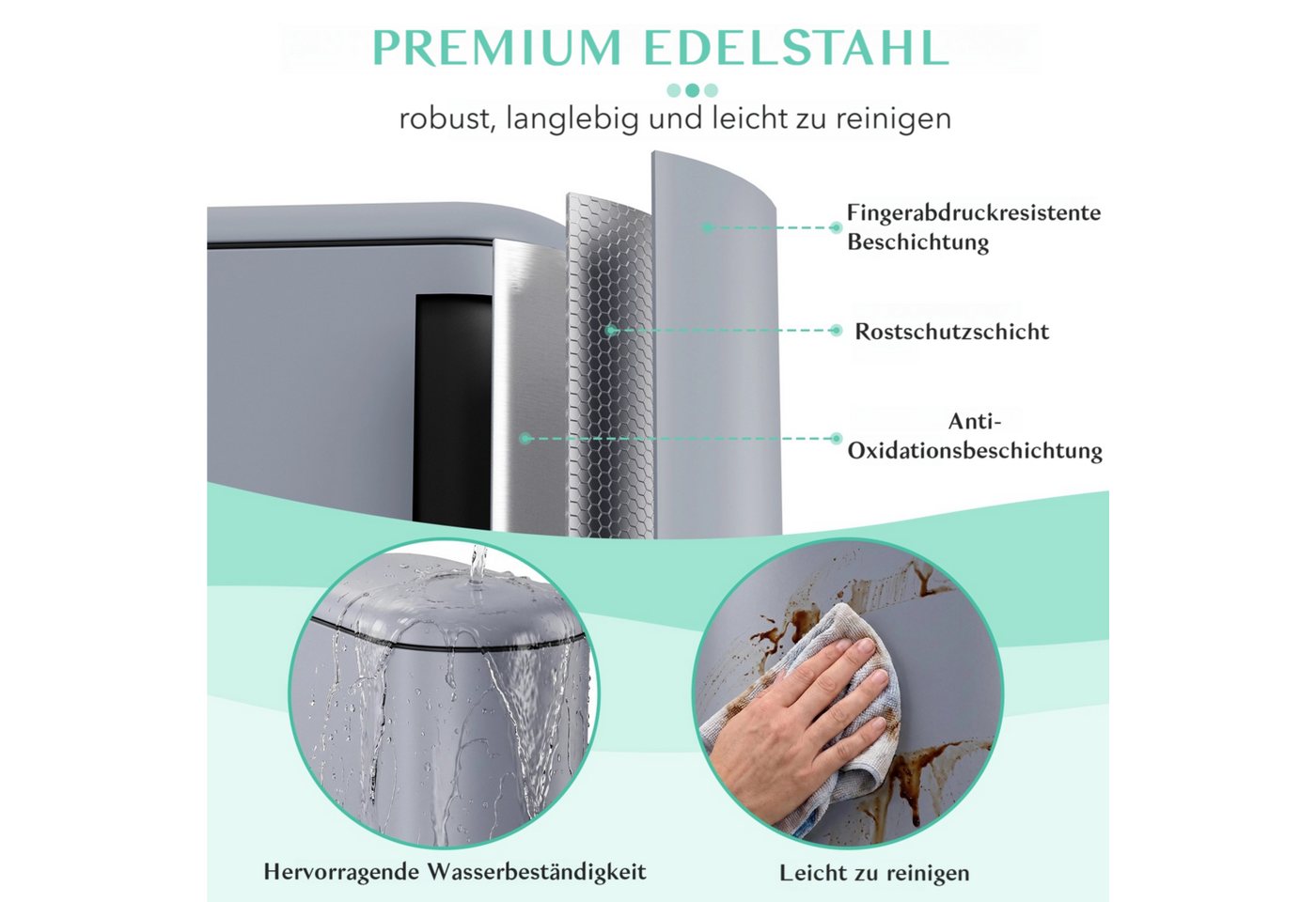 TLGREEN Mülleimer 20L Treteimer aus Edelstahl mit Soft-Close-Deckel, herausnehmbarem Inneneimer und Fußpedal, für Küche, Bad und Büro – Bild 5 von 5