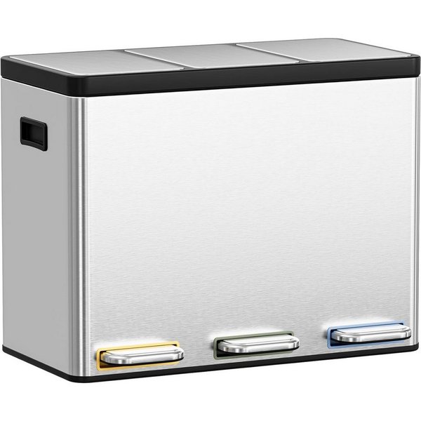 TLGREEN Mülltrennsystem 3×15L aus Stahl,Mülleimer 3 Fächer mit Soft-Close-Deckeln,Abfalleimer mit Herausnehmbare Inneneime