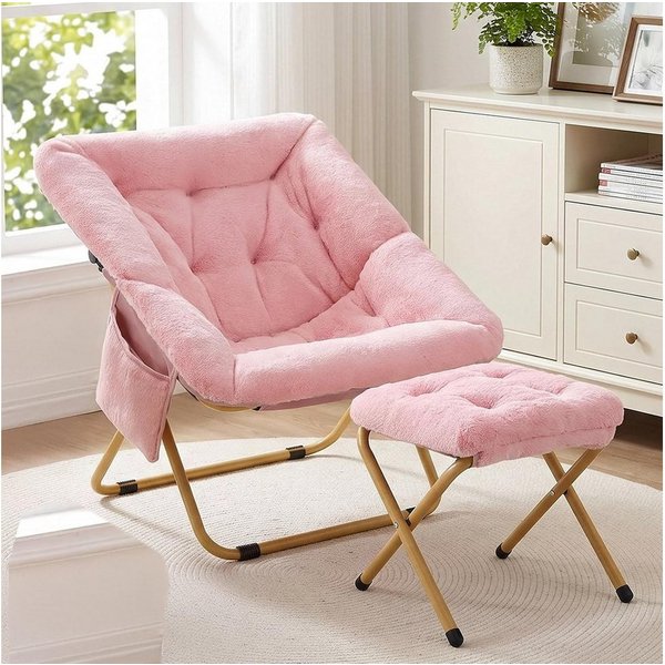TLGREEN Relaxsessel,klappbarer Lounge-Sessel mit Hocker, (Weicher Kunstfell-Lesesessel, Relaxsessel mit Hocker),Ideal für Wohnzimmer, Schlafzimmer & Spielzimmer