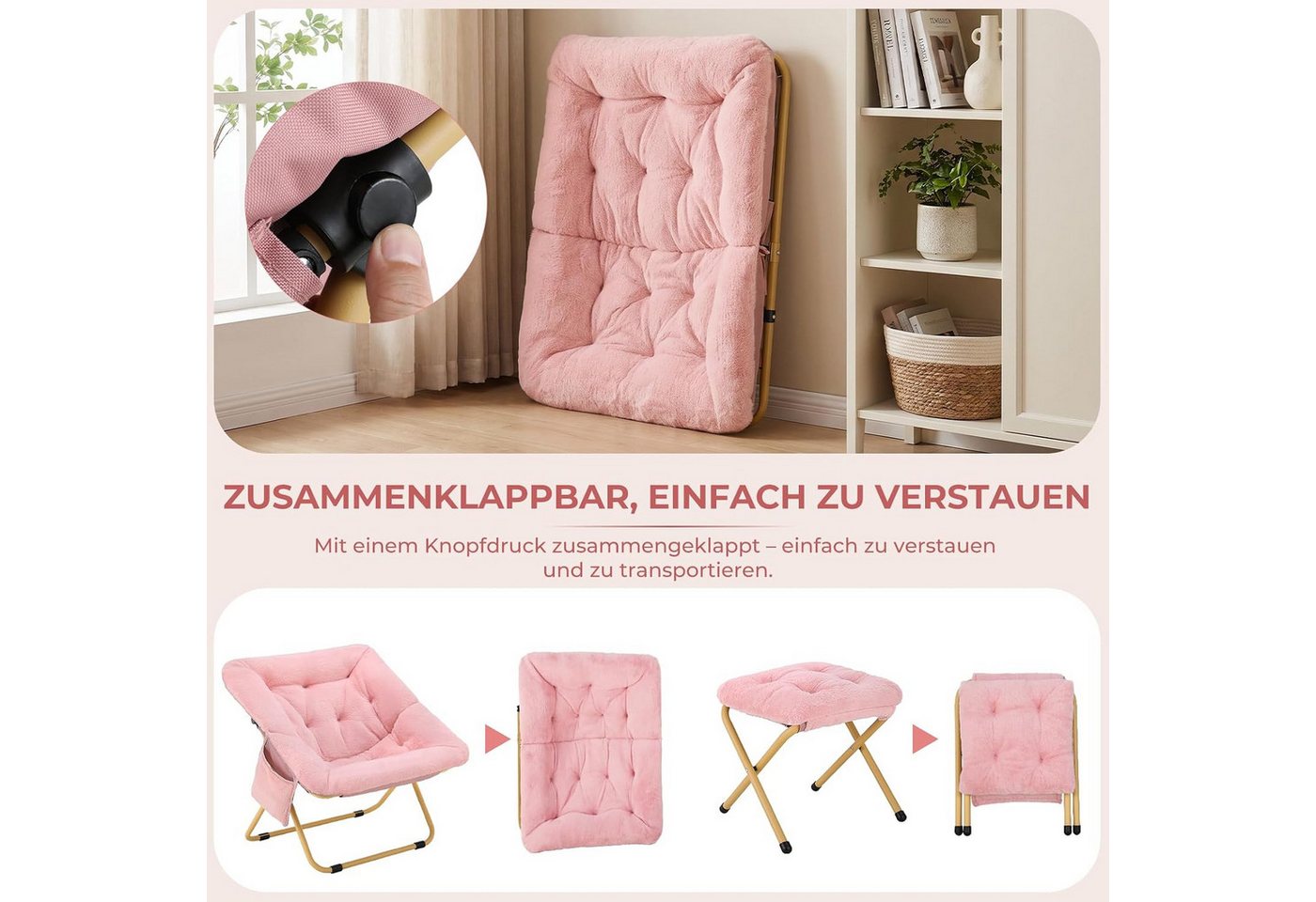 TLGREEN Relaxsessel,klappbarer Lounge-Sessel mit Hocker, (Weicher Kunstfell-Lesesessel, Relaxsessel mit Hocker),Ideal für Wohnzimmer, Schlafzimmer & Spielzimmer – Bild 5 von 5