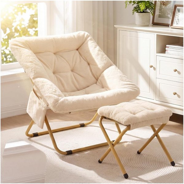TLGREEN Relaxsessel,klappbarer Lounge-Sessel mit Hocker, (Weicher Kunstfell-Lesesessel, Relaxsessel mit Hocker),Ideal für Wohnzimmer, Schlafzimmer & Spielzimmer