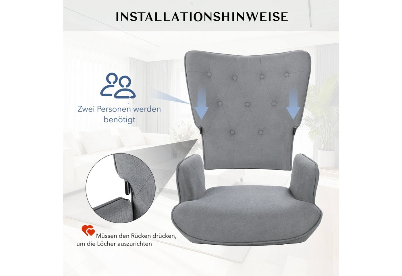 TLGREEN Relaxsessel Ohrensessel mit Hocker, (Chenillestoff,Belastbarkeit 168kg), Sessel-Garnitur mit Hocker für Wohnzimmer – Bild 3 von 5