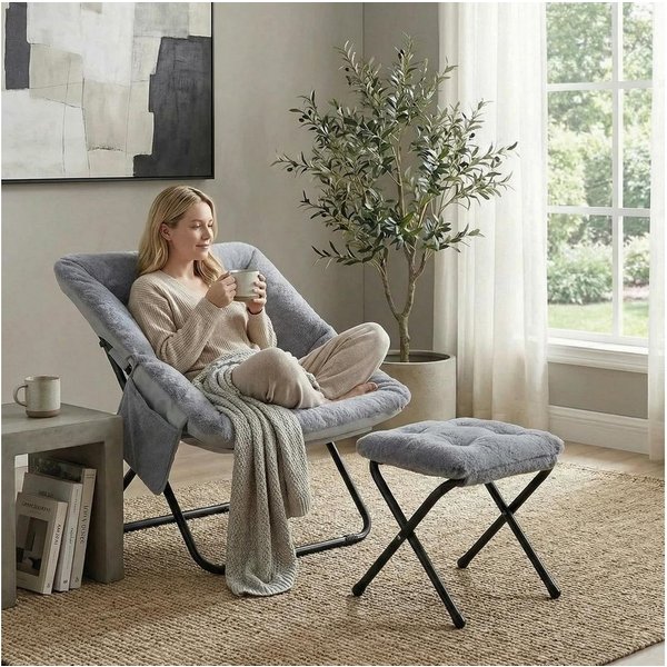 TLGREEN Relaxsessel,klappbarer Lounge-Sessel mit Hocker, (Weicher Kunstfell-Lesesessel, Relaxsessel mit Hocker),Ideal für Wohnzimmer, Schlafzimmer & Spielzimmer