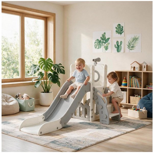 TLGREEN Rutsche, Kinderrutsche mit Stauraum & Spielteleskope, (Indoor & Outdoor Rutsche ab 1 Jahre), Gartenrutsche, Kinder Spielplatz