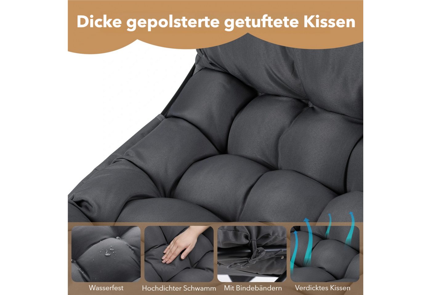 TLGREEN Schaukelstuhl mit Hocker,Lounge Sessel mit gepolstertem Kissen und Fußhocker, bis 150 kg Belastbar, für Garten,Balkon,Wohnzimmer – Bild 4 von 5