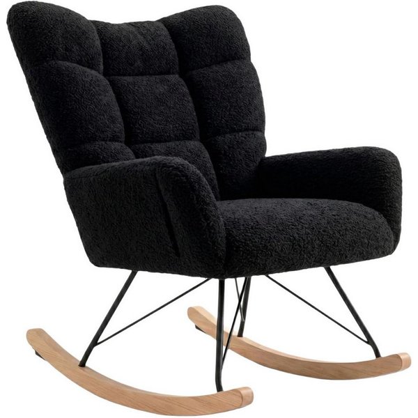 TLGREEN Schaukelstuhl wohnzimmer,Schaukelsessel mit Armlehne, (Teddystoff Gepolsterter, Holzkufen und Metallbeinen), für Wohnzimmer, Kinderzimmer, Schlafzimmer,
